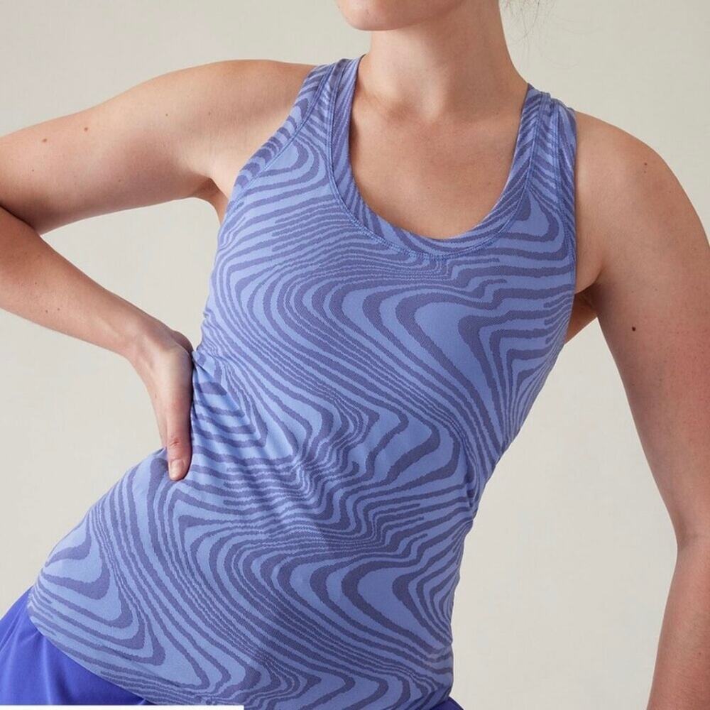 Athleta Momentum Seamless Tank Top Blue Athletic Sleeveless Gym Shirt size Small